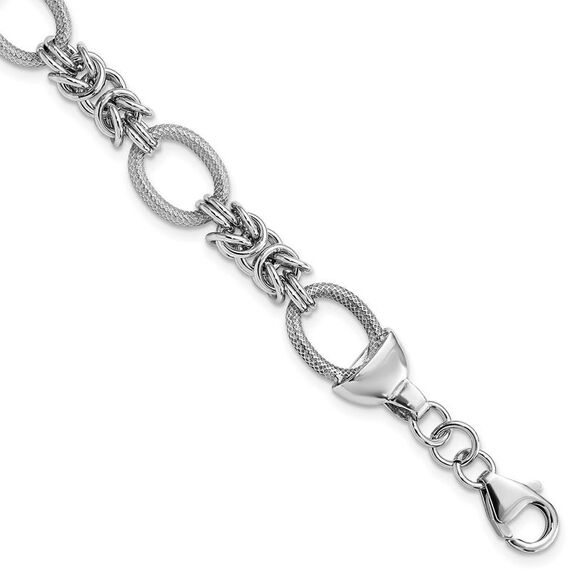 Kazi Luxury Sterling Silver Rhod-plated Polished Textured Fancy Link Bracelet